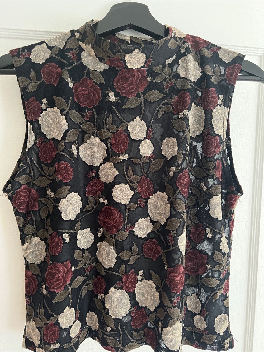 Vintage 90s Sleeveless Floral Mock Neck